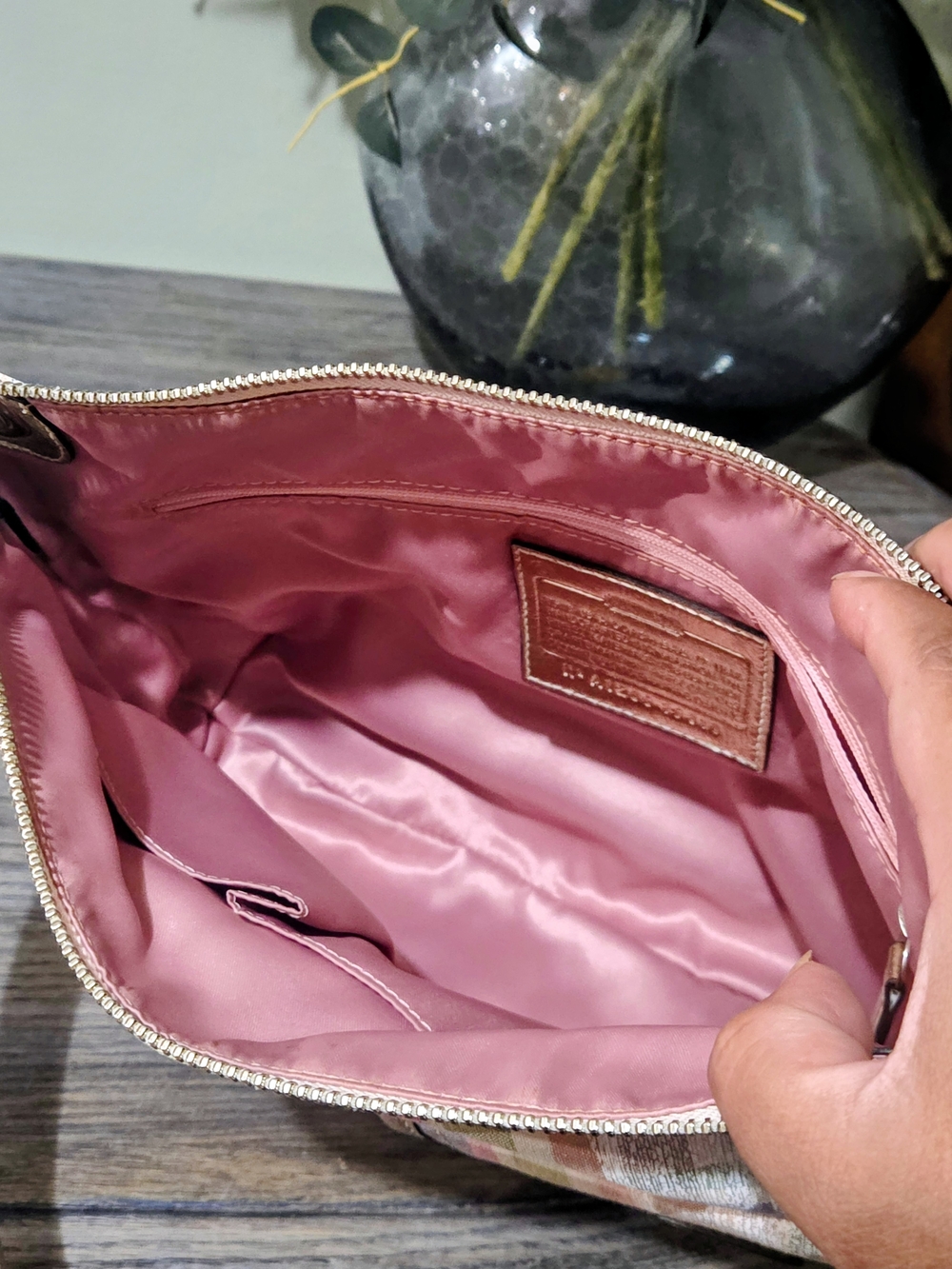 Coach Poppy Madras Plaid Leather Shoulder Bag with Gold Trim And Wristlet Purse - Picture 6 of 16